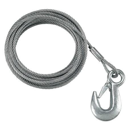 Fulton 7/32" x 50' Galv Winch Cable and Hook-5,600 lbs. Breaking Strength WC750 0100